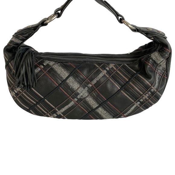 Elliott Lucca Handbags - Vintage Y2K Elliot Lucca Hobo Shoulder Bag Black Bias Paid Leather Tassel NWOT